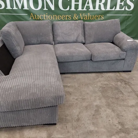 DESIGNER CHAISE SOFA GREY JUMBO CHORD FABRIC