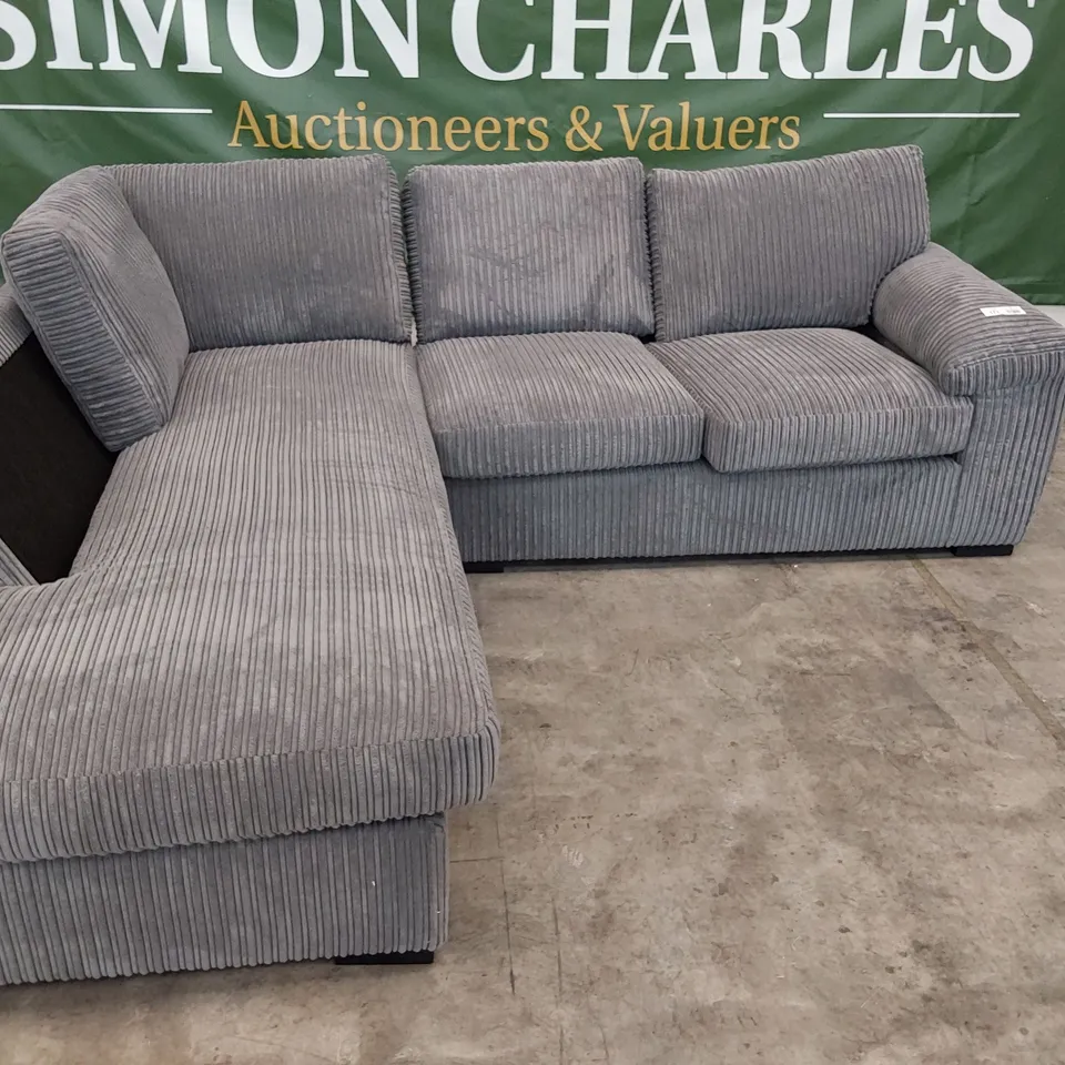 DESIGNER CHAISE SOFA GREY JUMBO CHORD FABRIC