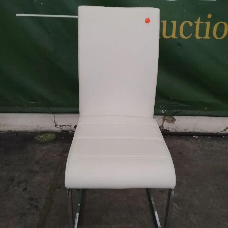 PERTH WHITE LEATHER DINING CHAIR WITH CHROME LEGS