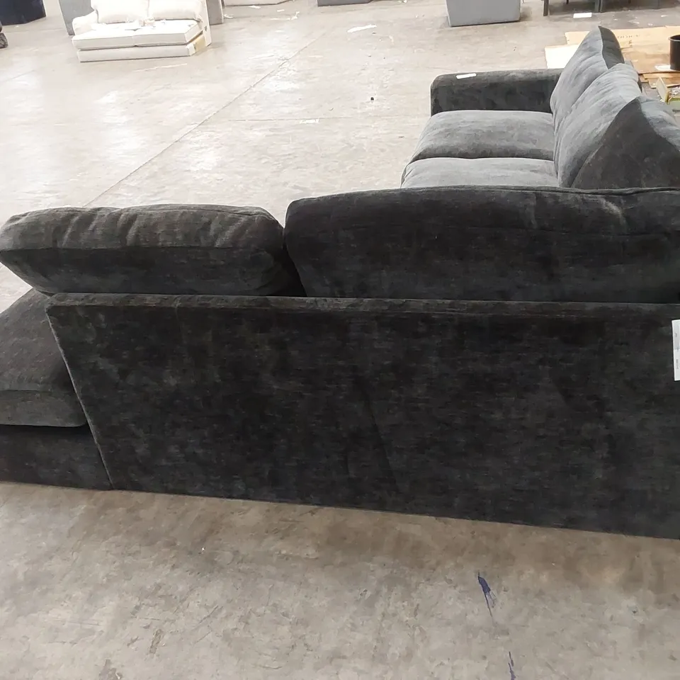 DESIGNER OPULENT CHENILLE CORNER SOFA WITH CUSHIONS - CHARCOAL 