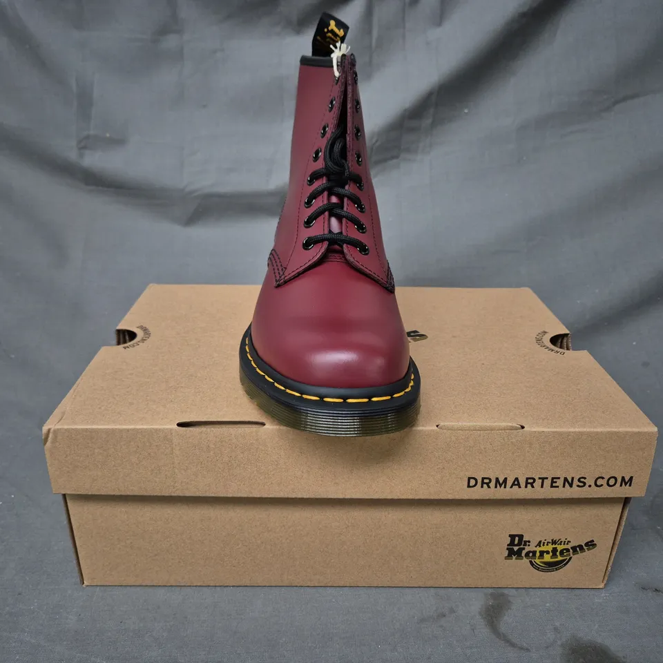 BOXED PAIR OF DR MARTENS 1460 ANKLE BOOTS IN CHERRY RED UK SIZE 6