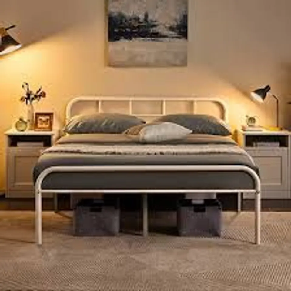 BOXED YAHEETECH BED FRAME - WHITE // SIZE: 135 X 190cm // CODE - 613630 (1 BOX)