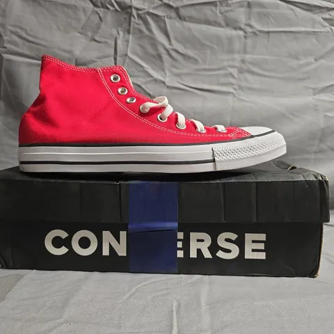 BOXED PAIR OF CONVERSE ALL STAR HI-TOP SHOES IN RED SIZE UK 9.5