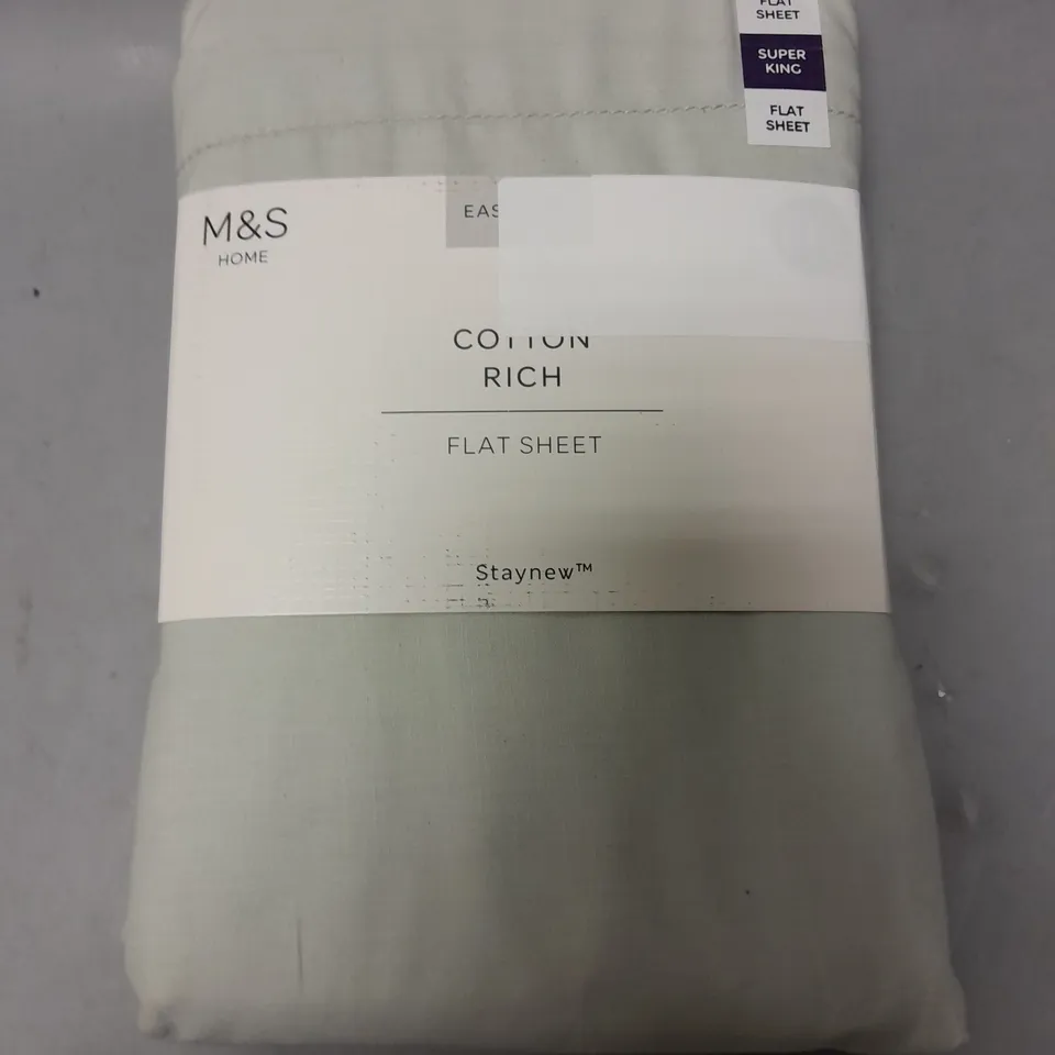 M&S COTTON RICH FLAT SHEET IN GREEN - SUPER KING