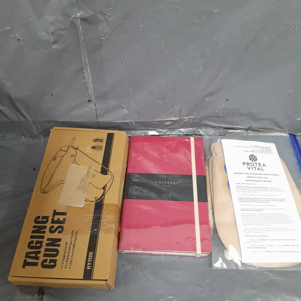 APPROXIMATELY 10 ASSORTED HOUSEHOLD ITEMS TOO INCLUDE , NOTEBOOKS , BABY DUMMIES , TAGGING GUN SET , ETC