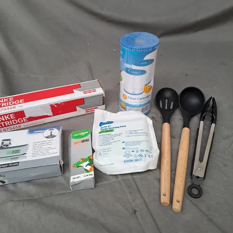 APPROXIMATELY 20 ASSORTED HOUSEHOLD PRODUCTS TO INCLUDE FILTERS, OILY GLUE, LUGGAGE SCALE ETC