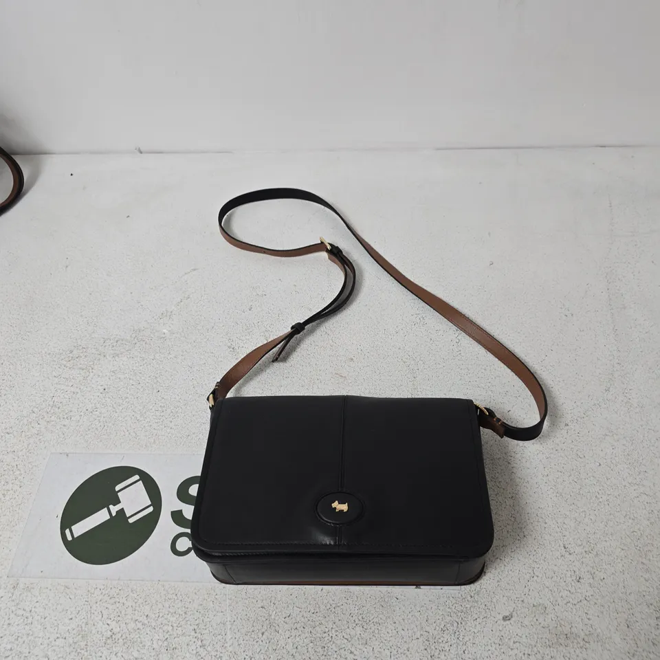 RADLEY LONDON BLACK LEATHER CROSSBODY BAG WITH BROWN STRAP