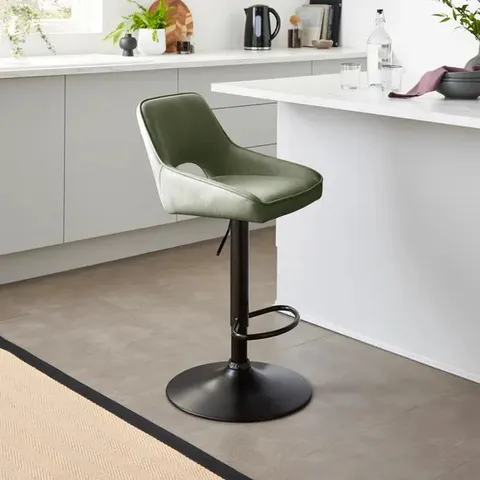 BOXED JOVIE HEIGHT ADJUSTABLE BARSTOOL, FAUX LEATHER - OLIVE (1 BOX)