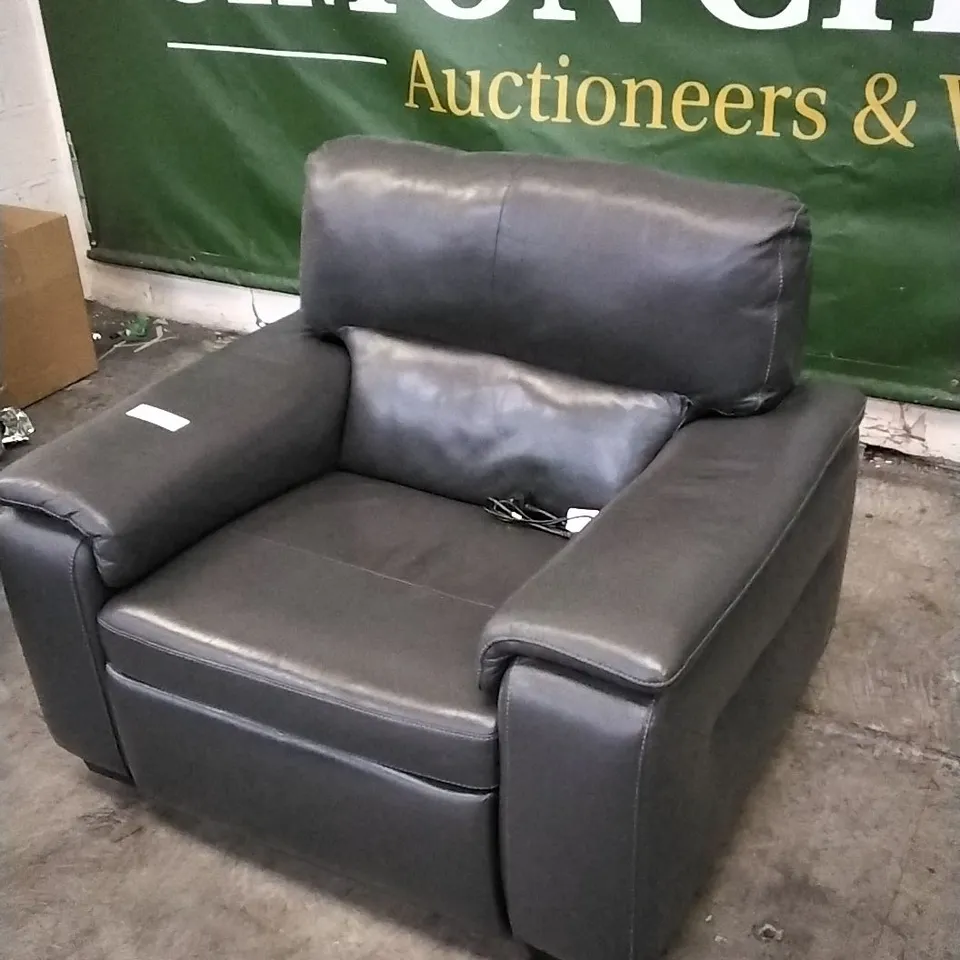 QUALITY ITALIAN DESIGNER GRADO POWER RECLINER ARMCHAIR IN CHARCOAL GREY LEATHER
