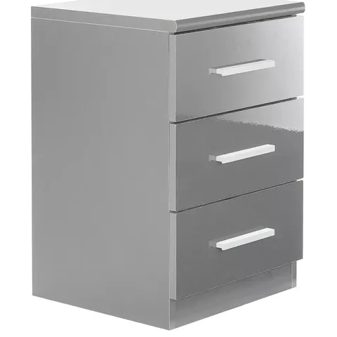 GRADE 1 PAIR OF PRAGUE GLOSS 3 DRAWER BEDSIDE CABINETS GLOSS GREY (1 BOX)