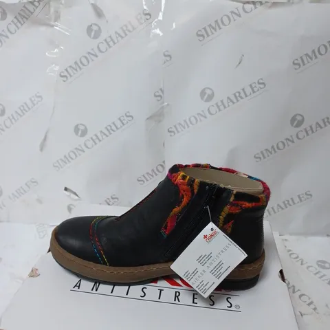 RIEKER BLACK CUFFED ANKLE BOOT SIZE 5 - BOXED