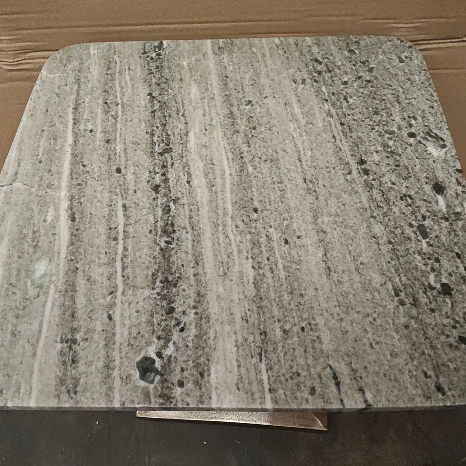 MARBLE EFFECT SQUARE SIDE TABLE ON GOLD TONE ANGULAR BASE