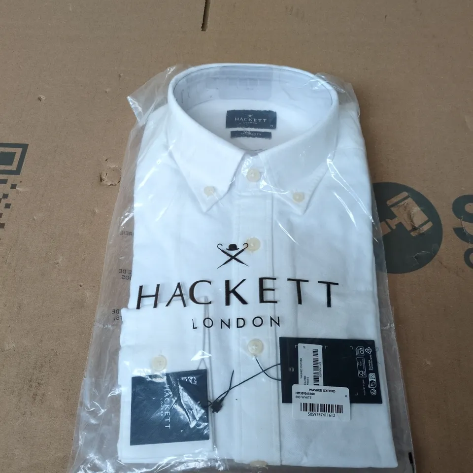 HACKETT LONDON WASHED OXFORD SHIRT – WHITE, TAILORED FIT, SIZE M (MEN'S)