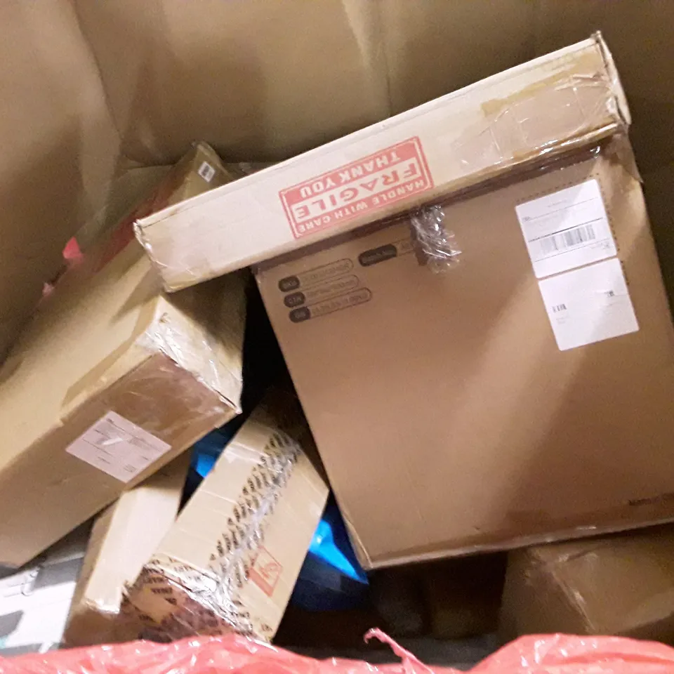 PALLET OF ASSORTED PRODUCTS INCLUDING PICNIC FOLDING TABLE, SHOE RACK, CEILING FAN WITH LIGHT, ARMCHAIR