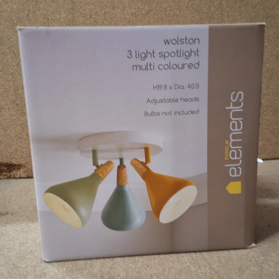 BOXED WOLSTON 3-LIGHT SPOTLIGHT – MULTI-COLOURED,