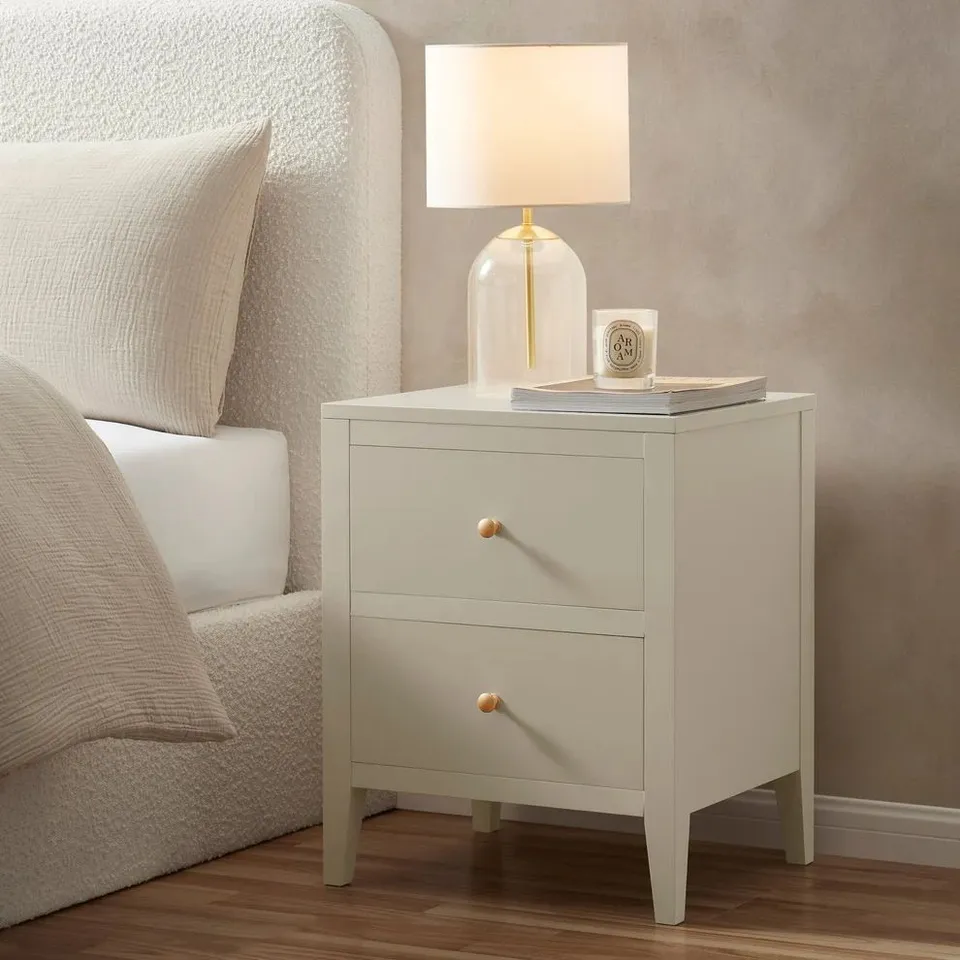 BOXED DUSK POPPY 2 DRAWER BEDSIDE TABLE - CREAM (1 BOX)