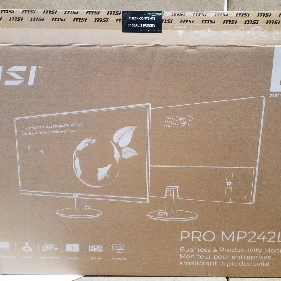 BOXED MSI PRO MP242L 23.8-INCH FHD MONITOR - 1920×1080 IPS PANEL, 100HZ