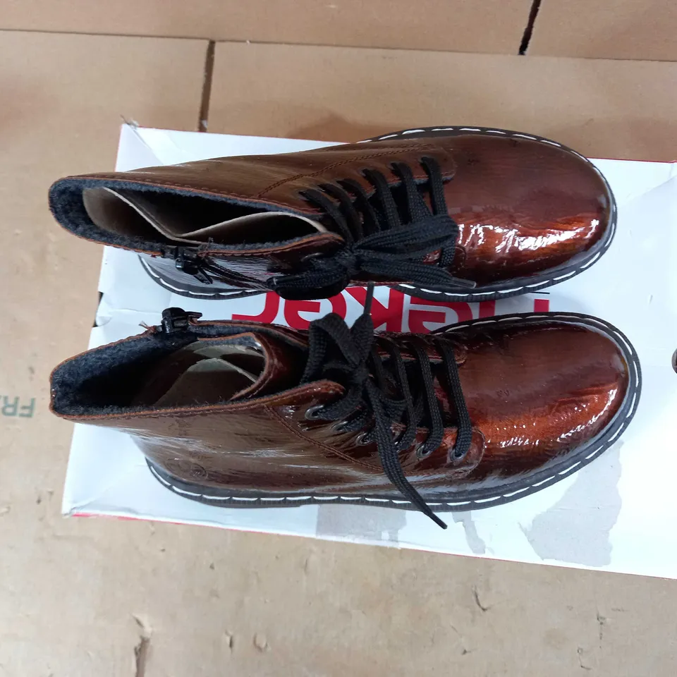 RIEKER LACE UP ANKLE BOOTS BRONZE - UK SIZE 6