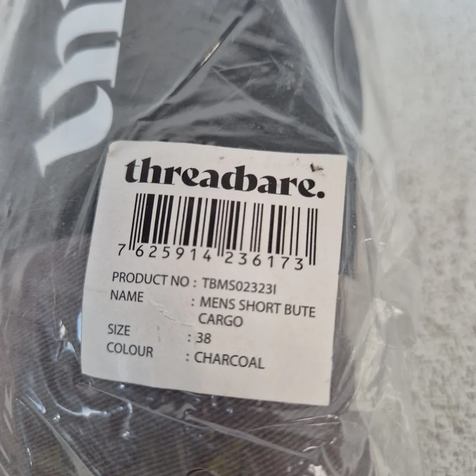 THREADBARE MENS SHORT CARGO SHORTS, CHARCOAL, SIZE UK 38