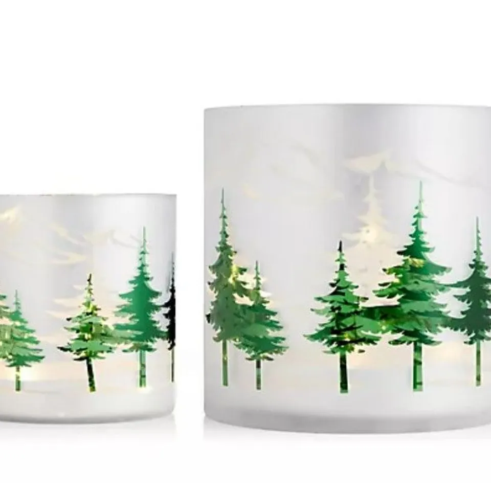 HOME REFLECTIONS SET OF 2 FROSTED GLASS HURRICANE WITH LED LIGHT