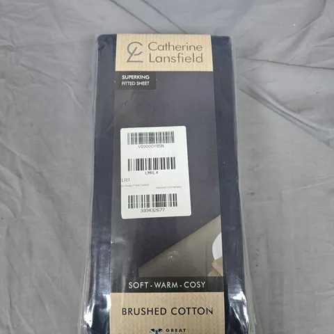 CATHERINE LANSFIELD SUPERKING BRUSHED COTTON FITTED SHEET – NAVY (PLAIN DYE)