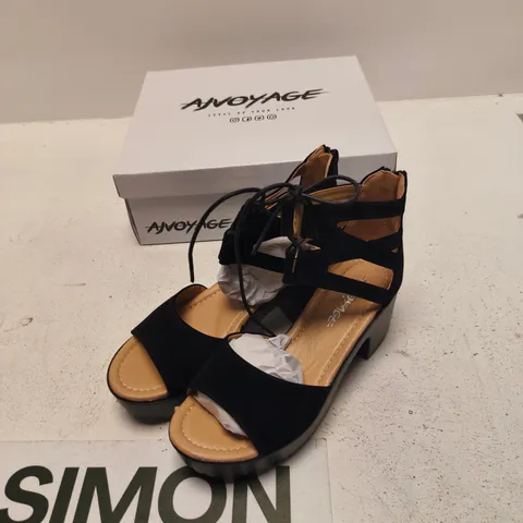AVOYAGE D34 BLACK SUEDE SANDALS – UK 6 (BOXED)