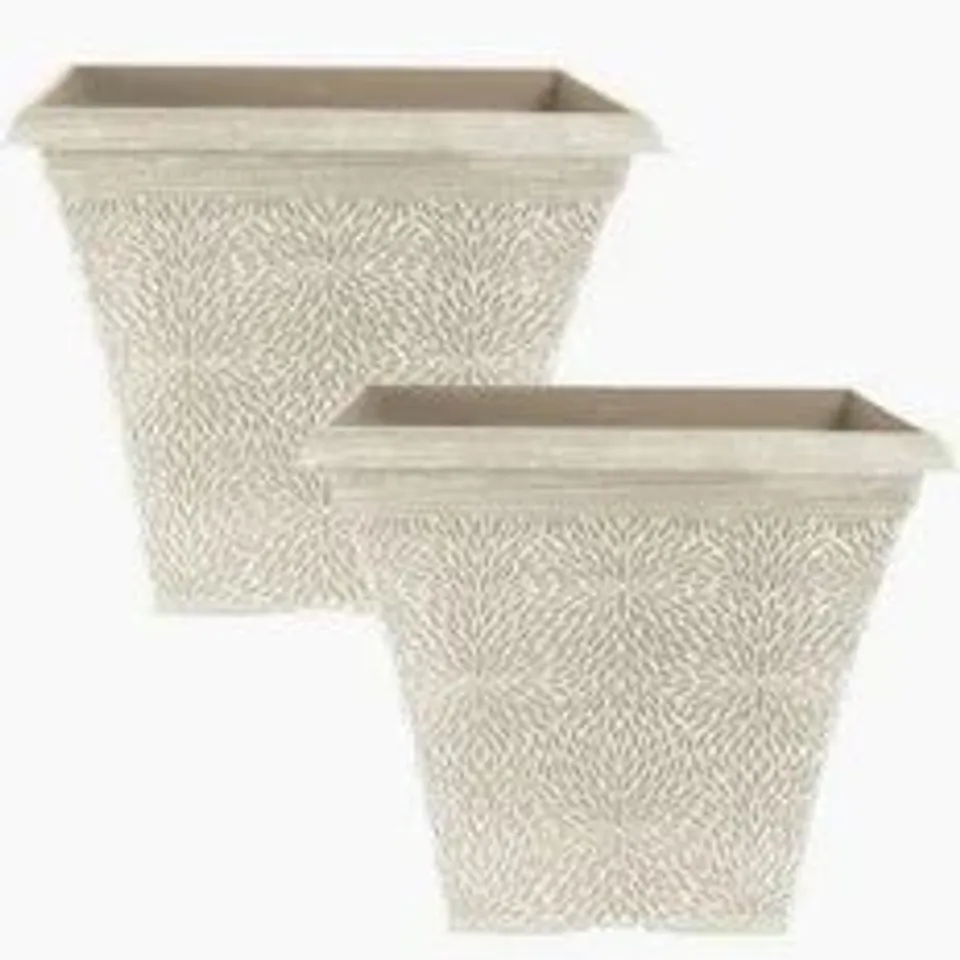 PAIR OF SQUARE APRIL PLANTERS - POWDERED BEIGE (14.5")