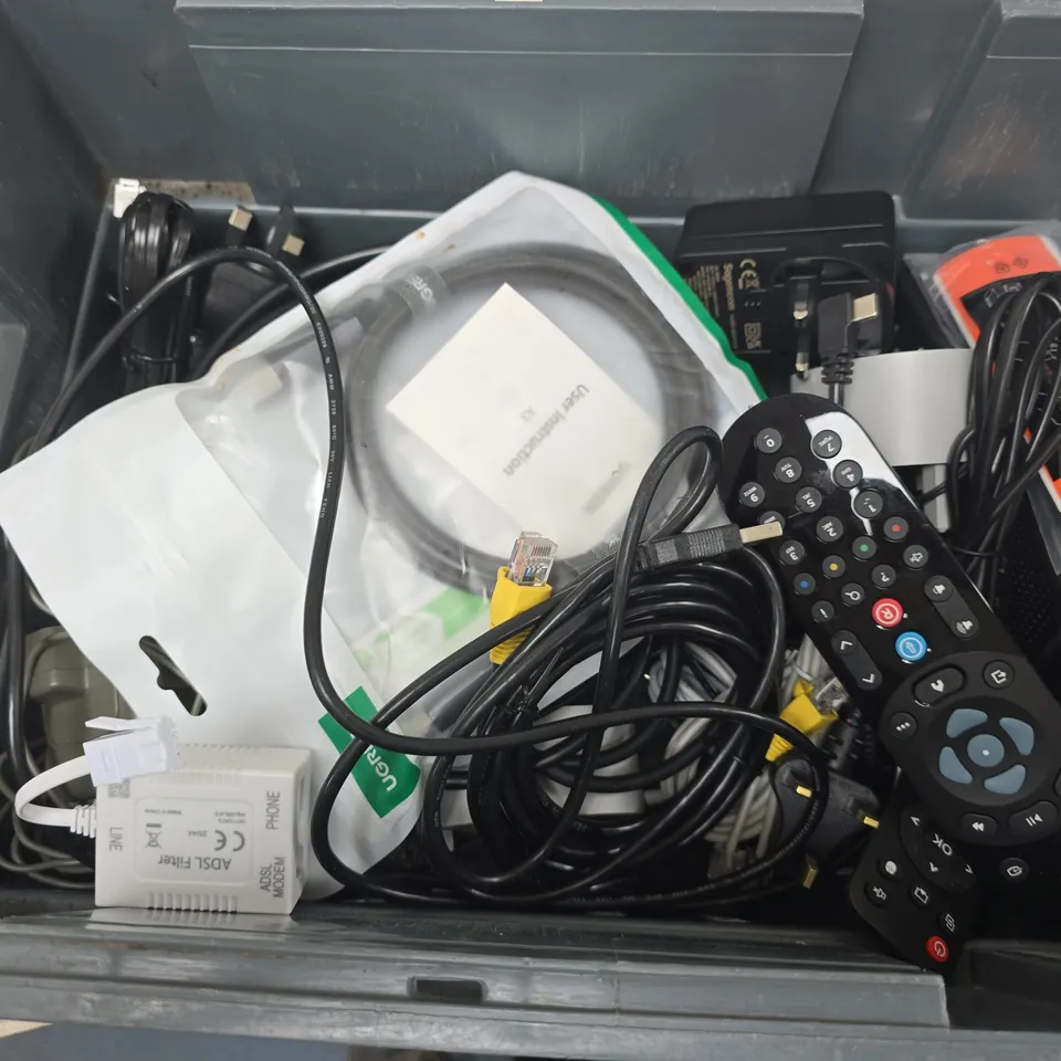 APPROXIMATELY 10 ASSORTED ELECTRICAL PRODUCTS TO INCLUDE ROUTERS, REMOTES, CABLES, ETC