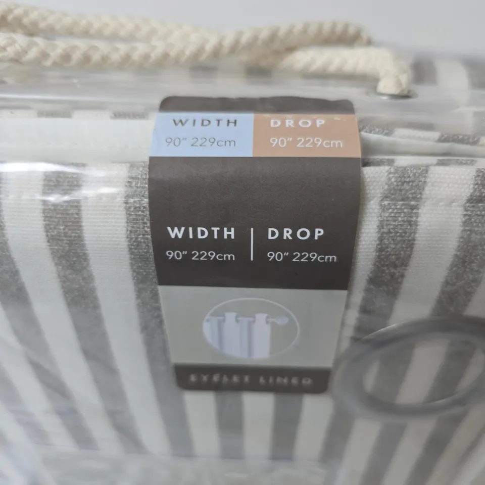 YARD HEBDEN STRIPE EYELET CURTAINS – GREY & WHITE STRIPE (90 CM W X 229 CM DROP)