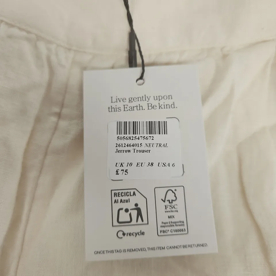 NOBODY'S CHILD JERROW TROUSER – UK 10 (EU 38) – CREAM/WHITE