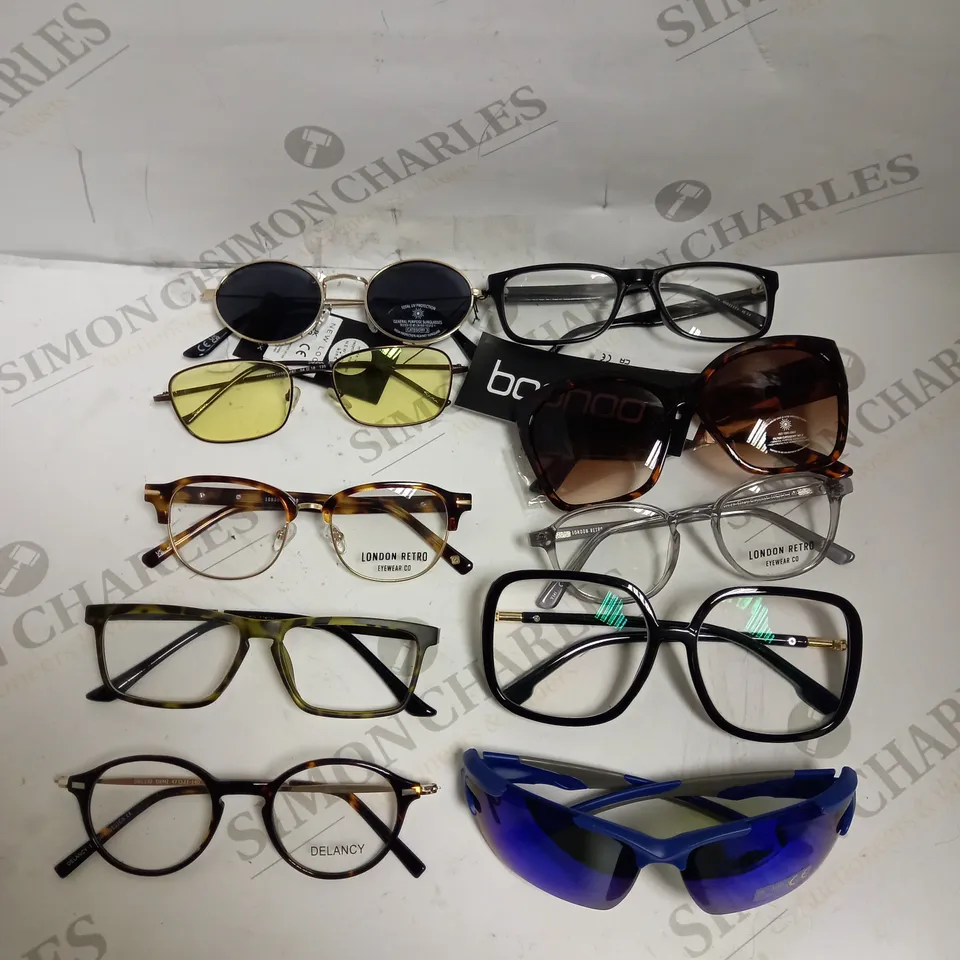 BOX OF APPROXIMATELY 20 ASSORTED PRESCRIPTION SPECTACLES & SUNGLASSES TO INCLUDE SUPERDRY, LONDON RETRO, NEW LOOK ETC 