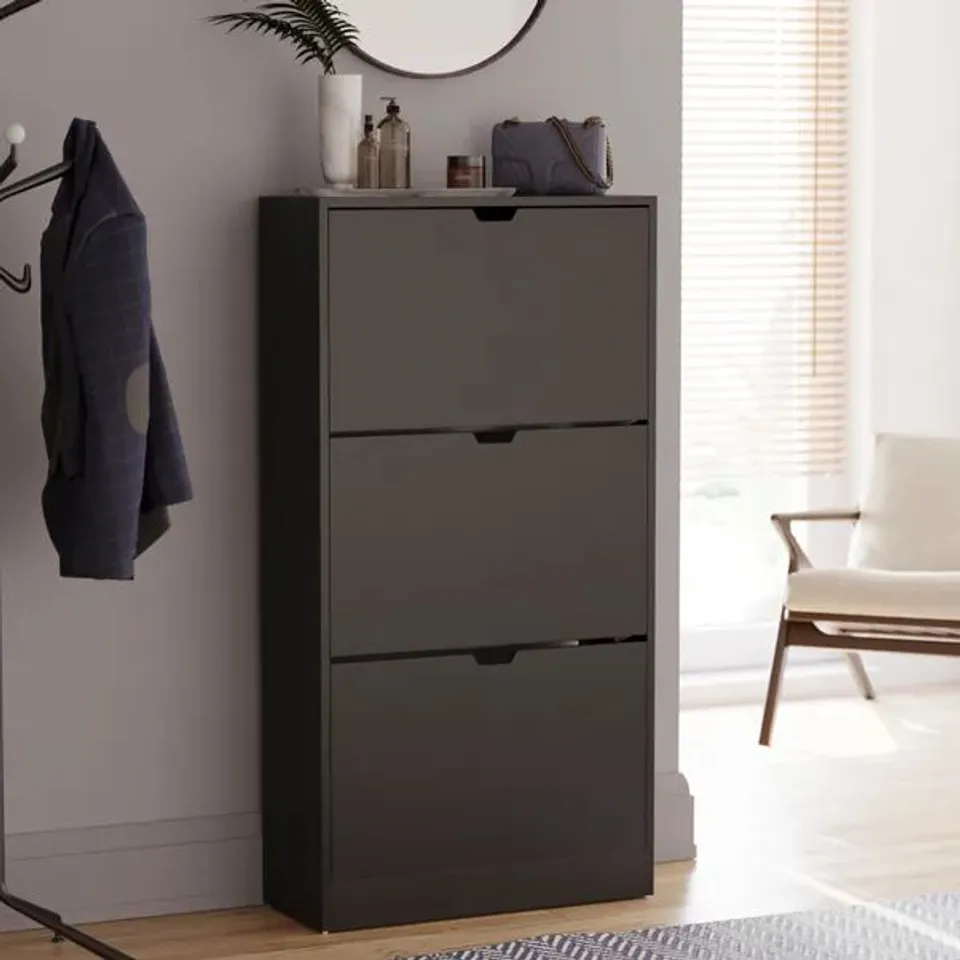 BOXED VIDA 3 DRAWER SHOE CABINET - BLACK (1 BOX)