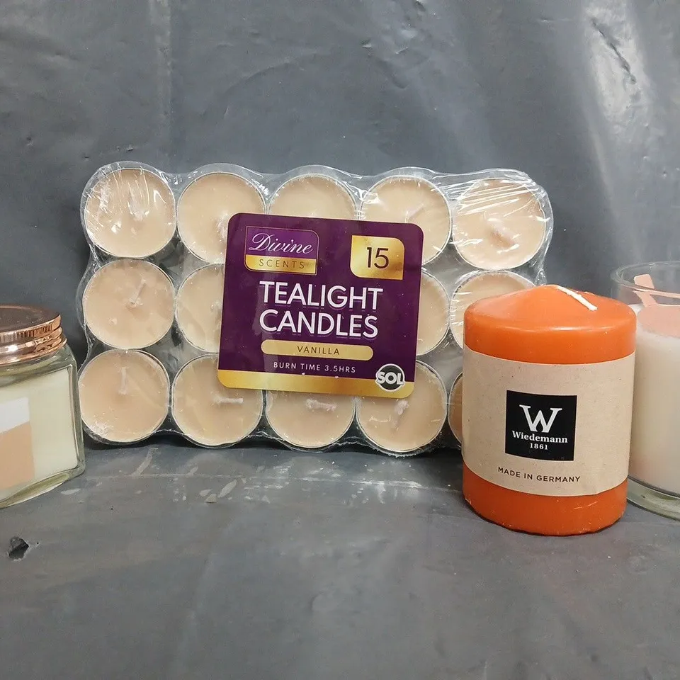 APPROXIMATELY 10 ASSORTED HOUSEHOLD ITEMS TO INCLUDE TEALIGHT CANDLES, SCENTED CANDLES, ETC