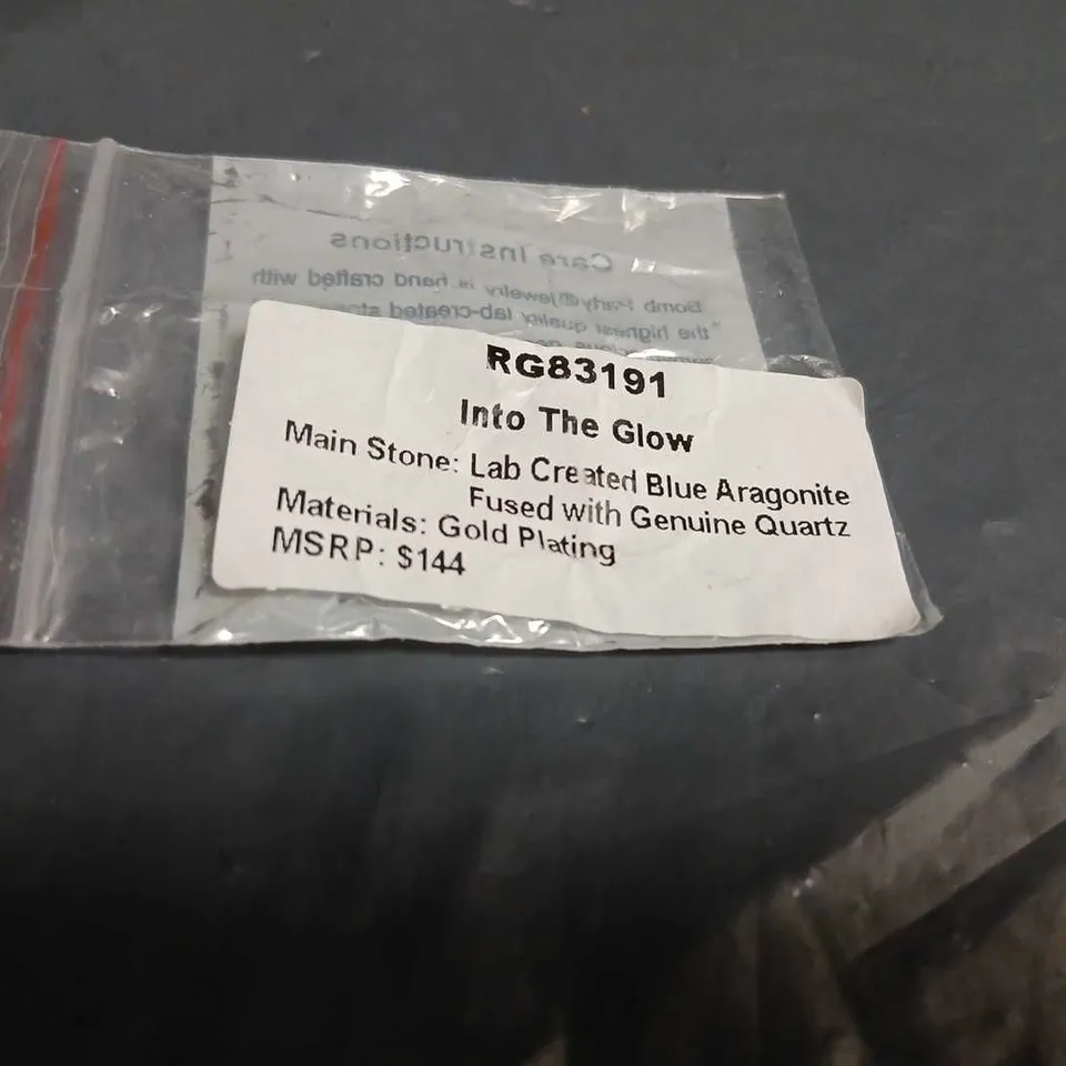 GOLD-PLATED RING WITH LAB CREATED BLUE ARAGONITE FUSED WITH GENUINE QUARTZ