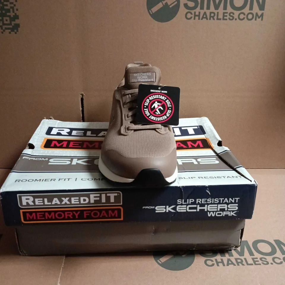 SKECHERS WORK RELAXED FIT MEMORY FOAM TRAINERS - TAUPE SIZE 7