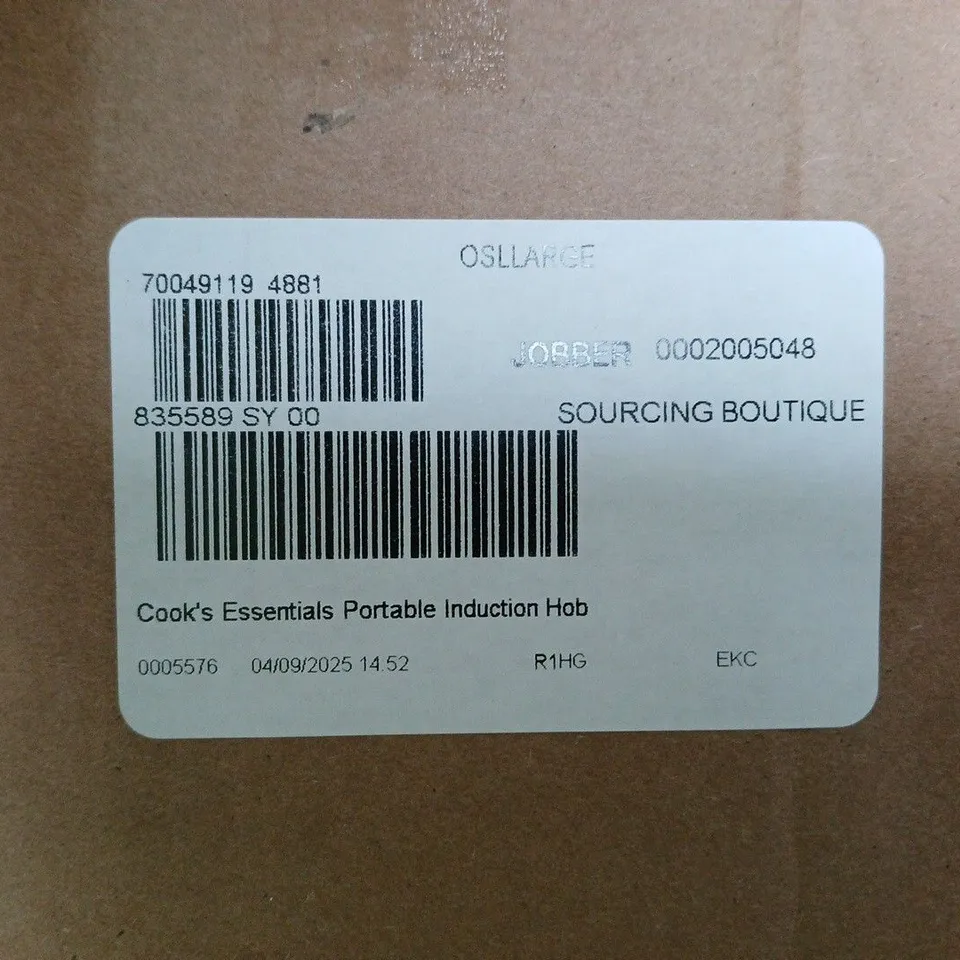 COOK'S ESSENTIALS PORTABLE INDUCTION HOB – MODEL 835589