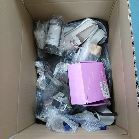 BOX OF APPROXIMATELY 15 ITEMS INCLUDING SHOES FACIAL AND LAMPS ECT