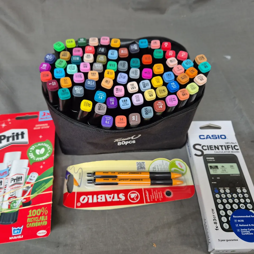 LOT OF 4 ASSORTED STATIONARY ITEMS TO INCLUDE MARKER SET, CASIO CALCULATOR AND STABILE PENS