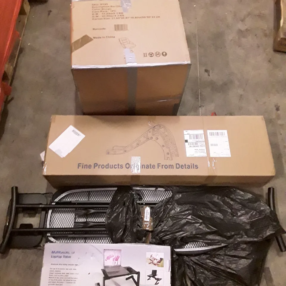 PALLET OF ASSORTED PRODUCTS INCLUDING BAR CHAIR, IRONING BOARD, MULTIFUNCTIONAL LAPTOP TABLE, KIDS SLIDE