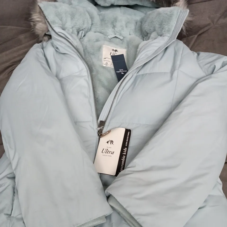 ABERCROMBIE & FITCH ULTRA COLLECTION KIDS PADDED COAT – LIGHT BLUE WITH FUR HOOD, UK 11-12