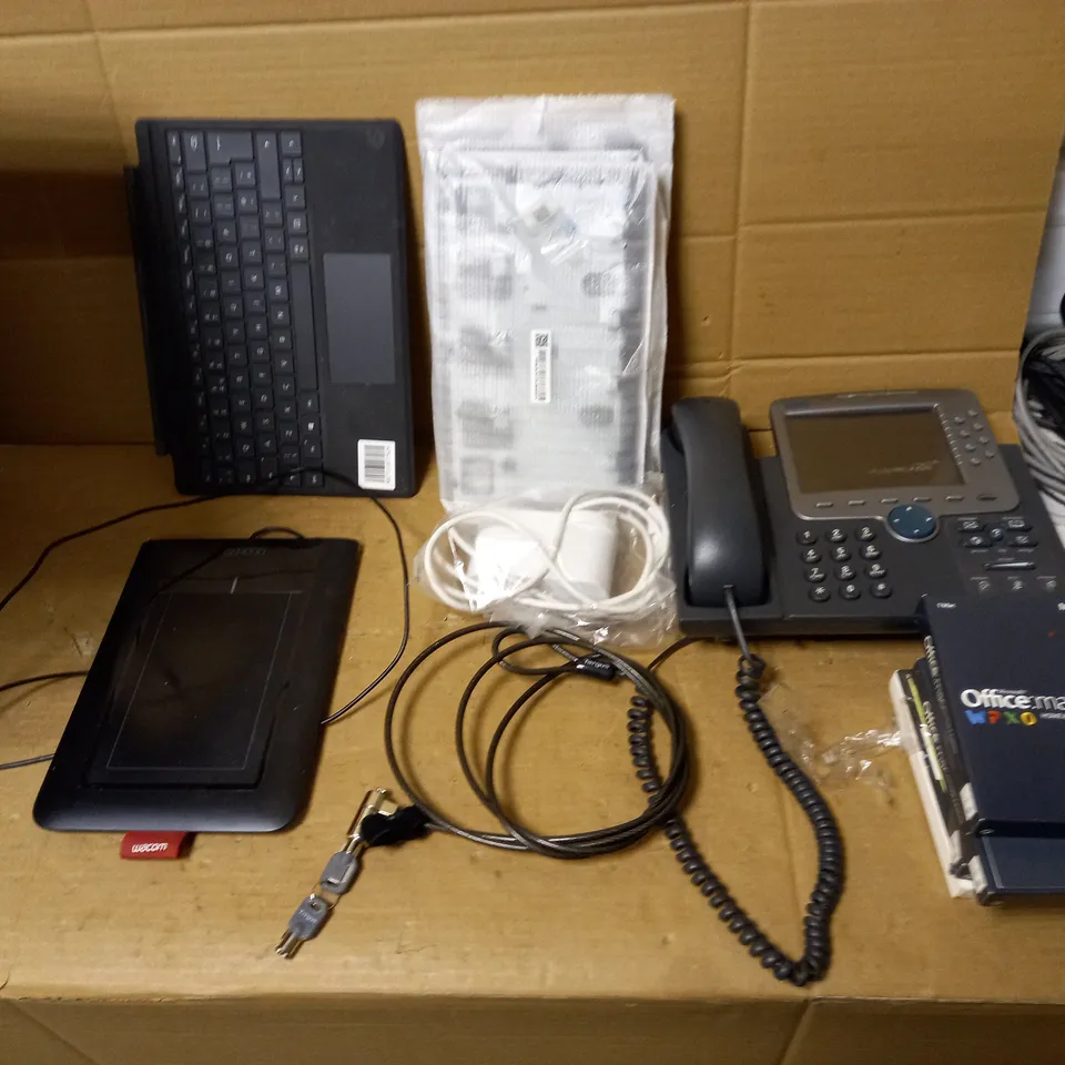 LOT OF ASSORTED OFFICEWARE TO INCLUDE LAPTOP CHARGERS, MICROSOFT OFFICE, PC MICE ETC