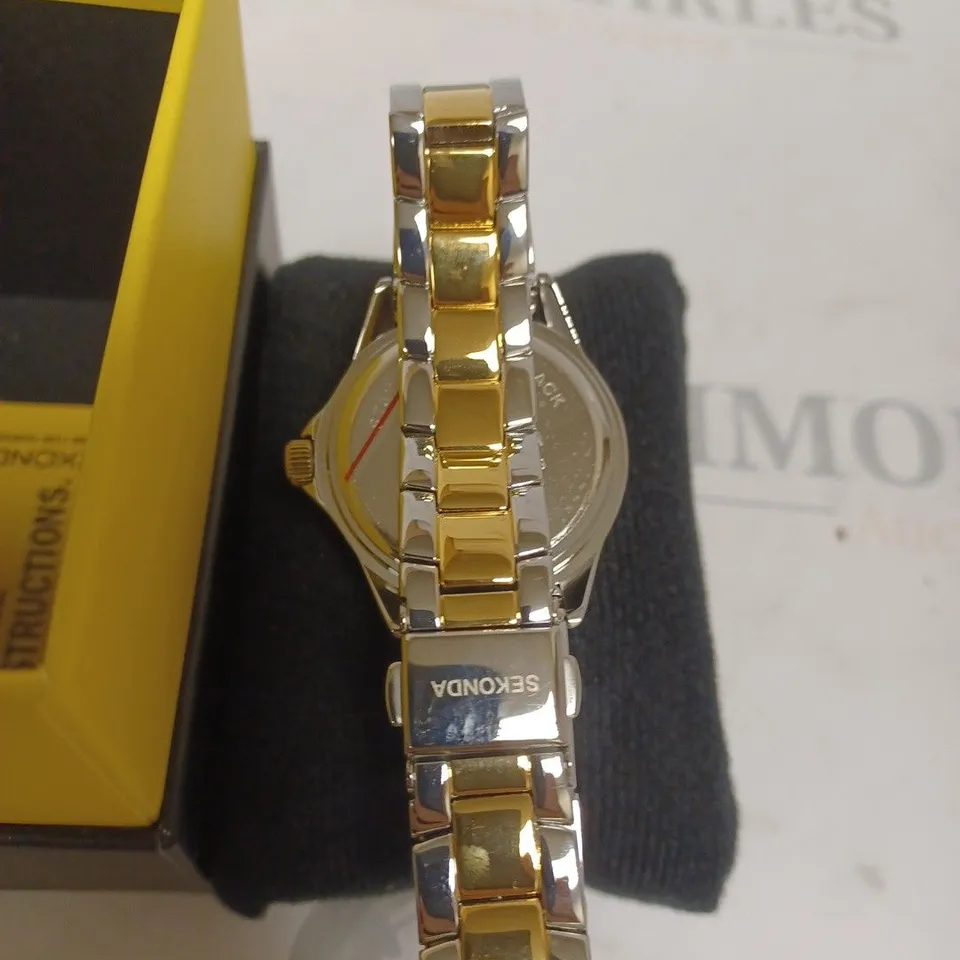 BOXED SEKONDA GOLD AND SILVER CRYSTAL WOMENS WATCH 