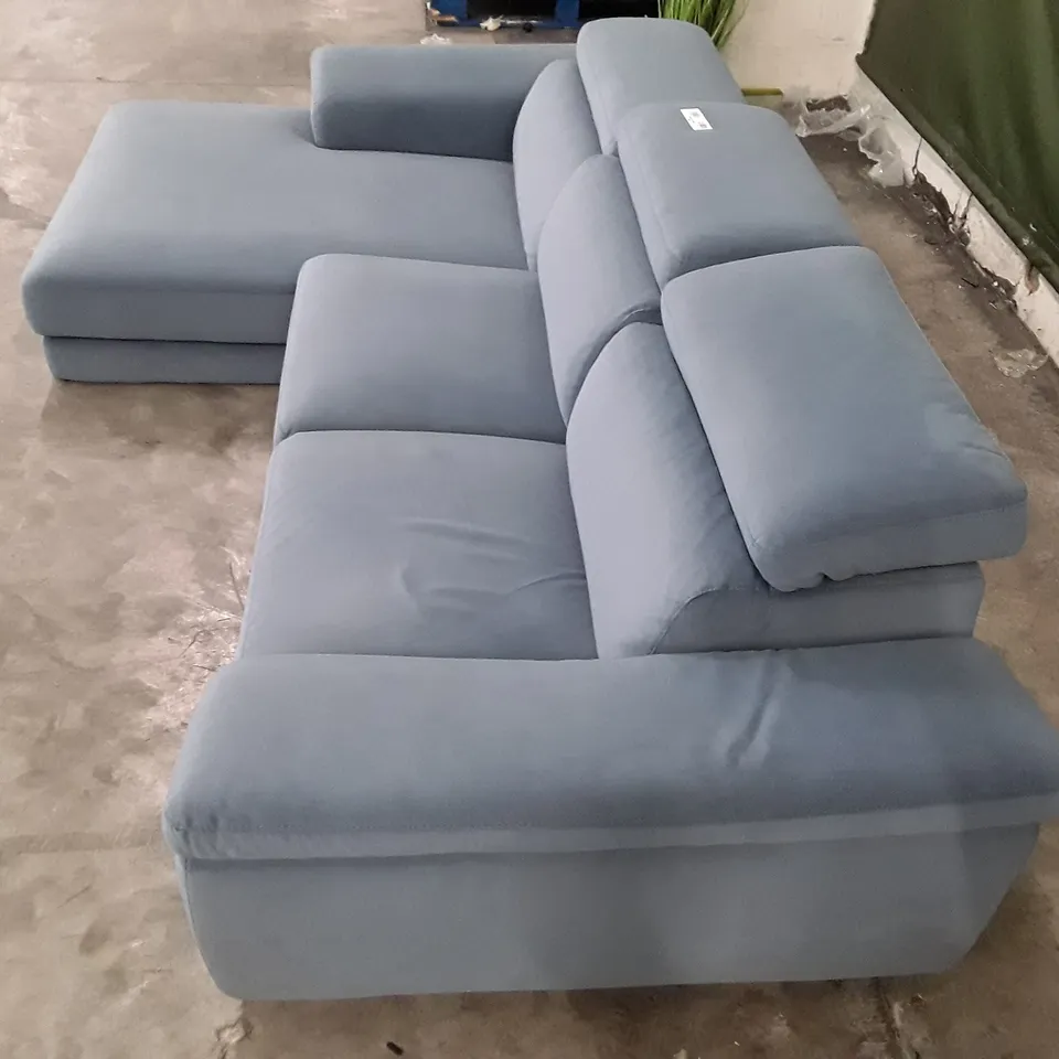 QUALITY ITALIAN DESIGNER FLAVIO SOFA WITH LHF CHAISE - LIGHT BLUE FABRIC