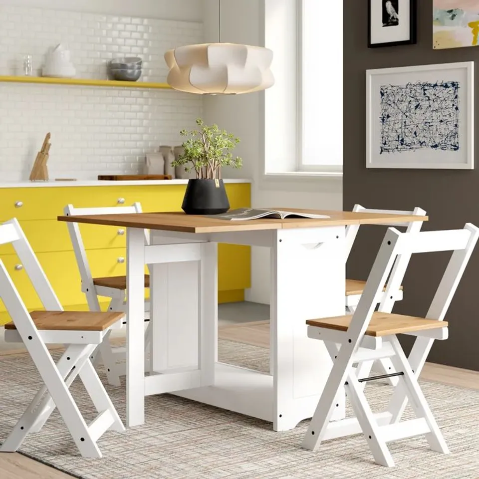 BOXED PALMATEER DINING SET (TABLE BASE  WHITE )