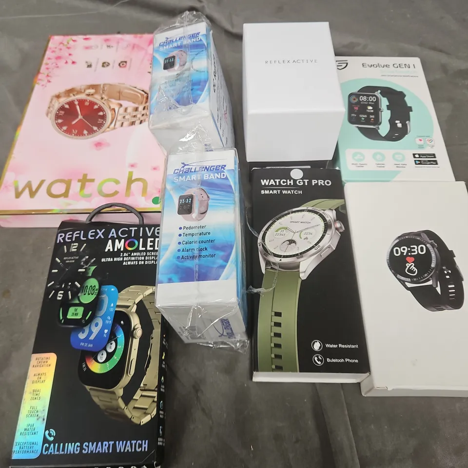 8 X ASSORTED SMARTWATCHES IN VARIOUS BRANDS TO INCLUDE CHALLENGER, REFLEX, EVOLVE ETC 