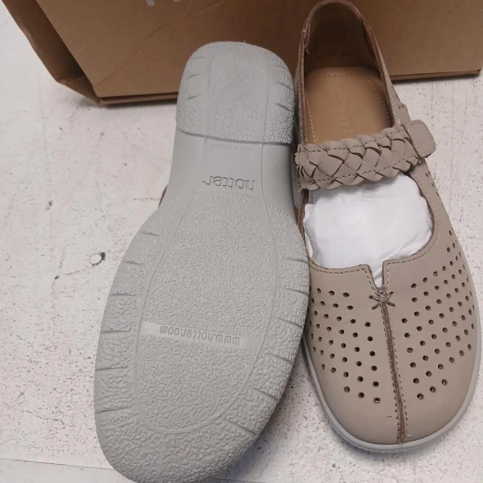 HOTTER WOMEN’S BEIGE PERFORATED SLIP-ON SHOES WITH BRAIDED STRAP