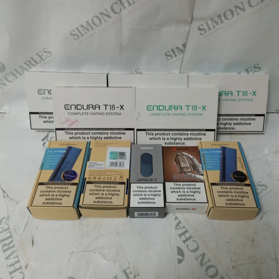 BOX OF APPROXIMATELY 10 ASSORTED E-CIG PRODUCTS TO INCLUDE VOOPOO, ASPIRE, INNOKIN 