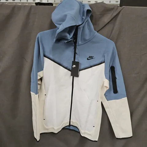 NIKE LONG SLEEVE TWO TONE HOODIE IN BLUE/WHITE - LARGE