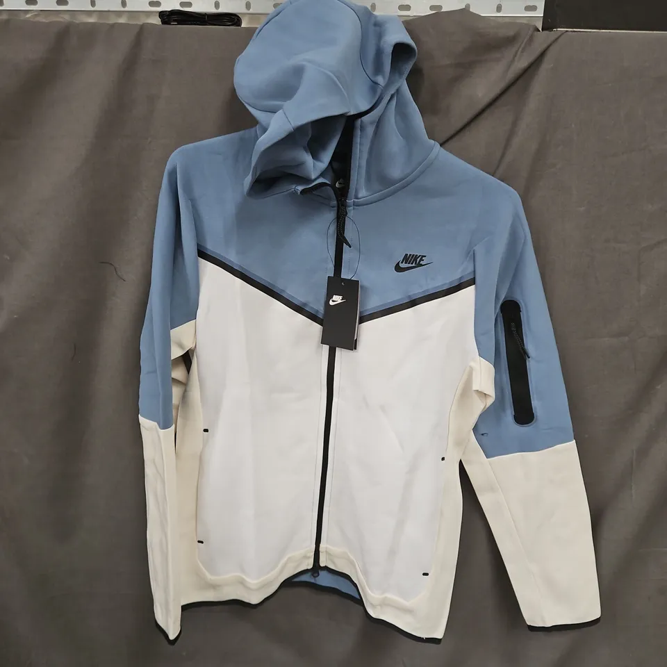 NIKE LONG SLEEVE TWO TONE HOODIE IN BLUE/WHITE - LARGE