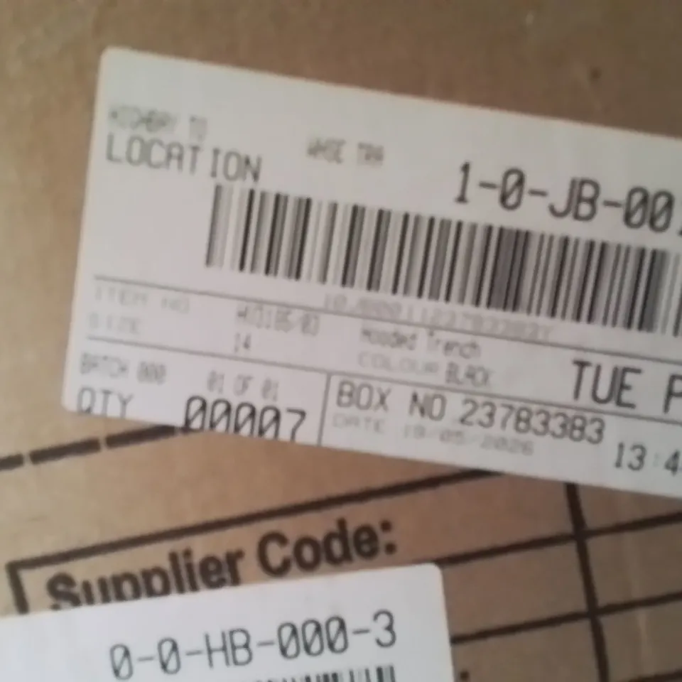 BOXED BRAND NEW APPROXIMATELY 7 JD WILLIAMS HOODED TRENCH COAT BLACK SIZE 14